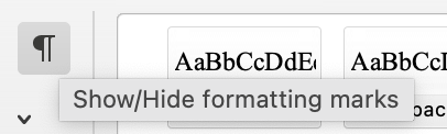 Screenshot of show/hide formatting marks tool in Word